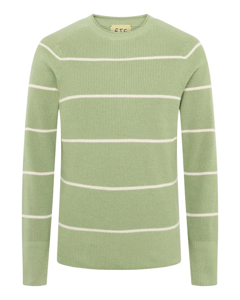 FTC Cashmere Rundhalspullover mit Streifen aus einem Baumwolle-Kaschmir-Mix in Grün