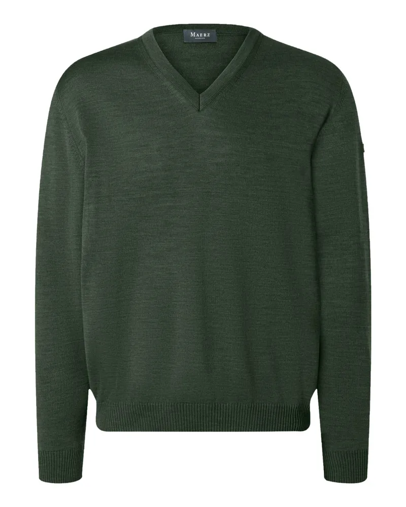 Maerz Pullover mit V-Ausschnitt aus maschinenwaschbarer Merinowolle in Oliv
