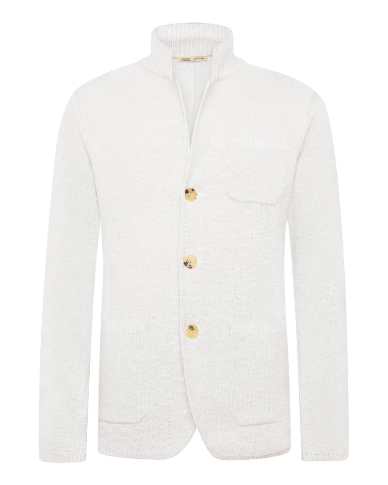 Maurizio Baldassari Cardigan in Sakko-Optik mit Mouliné-Baumwolle und Stehkragen in Offwhite