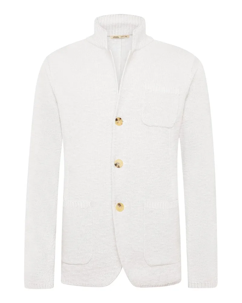 Maurizio Baldassari Cardigan in Sakko-Optik mit Mouliné-Baumwolle und Stehkragen in Offwhite