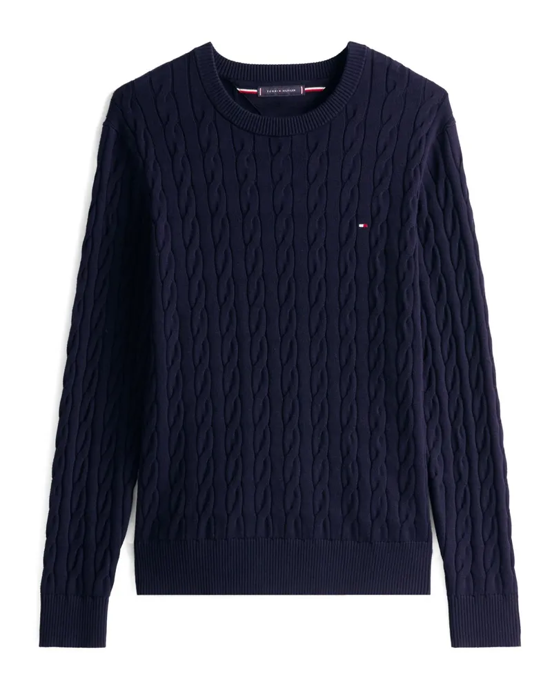 Tommy Hilfiger Leichter Pullover mit O-Neck und Zopfmuster in Marine