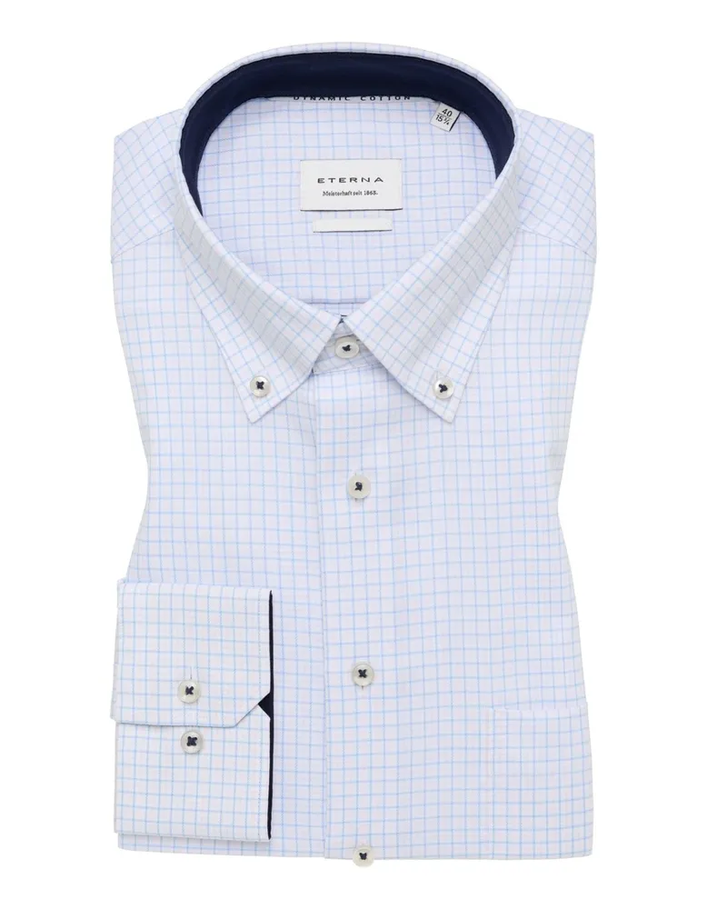 Eterna Bügelfreies Baumwollhemd mit Karomuster, Modern Fit in Rosenrot