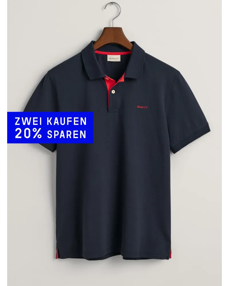 Gant Stretch-Poloshirt mit Kontrast-Details in Piqué-Qualität in Marine
