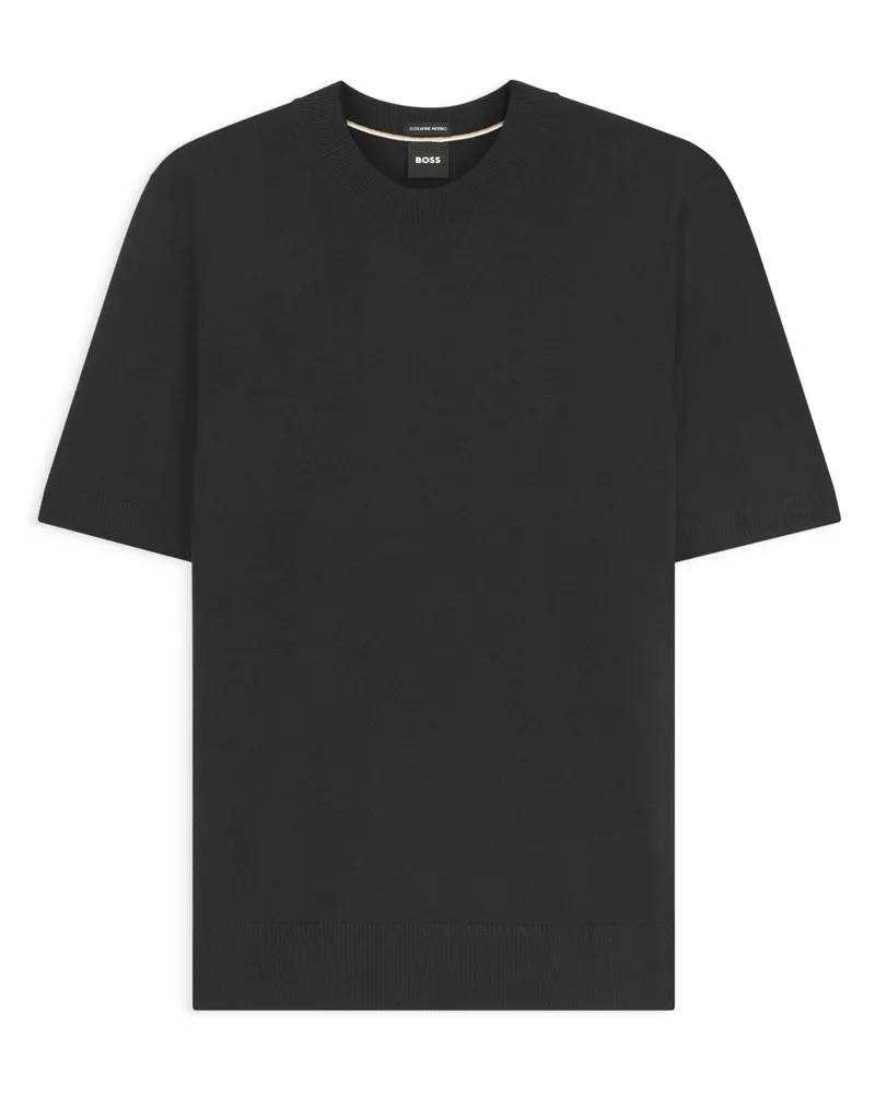 HUGO BOSS Glattstrick-T-Shirt aus Merinowolle mit Rundhalsausschnitt in Schwarz