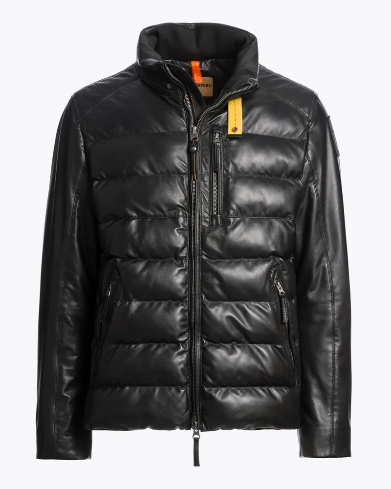 Parajumpers Stepplederjacke Ernie mit Logo-Aufnäher am Ärmel in Schwarz