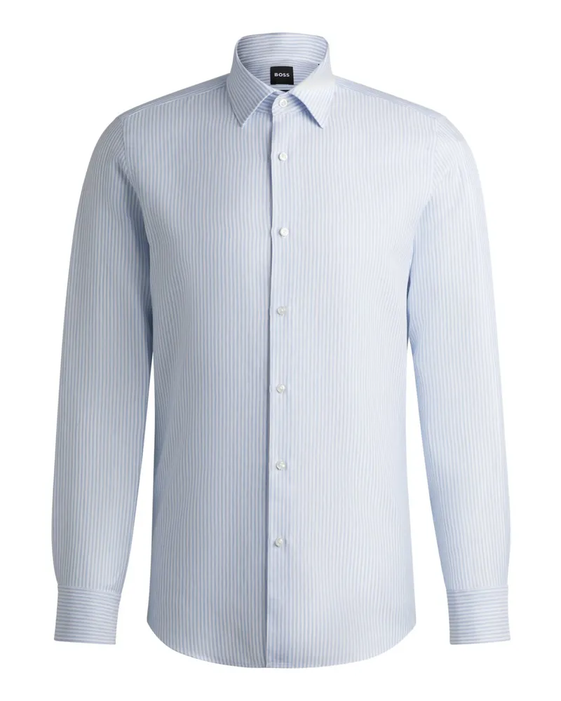 HUGO BOSS Streifenhemd aus einem Leinen-Lyocell-Mix, Slim Fit in Hellblau