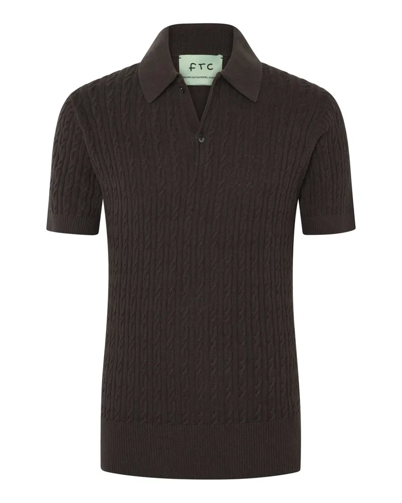 FTC Cashmere Zopfstrick-Poloshirt aus einem Baumwolle-Kaschmir-Mix in Dunkelbraun