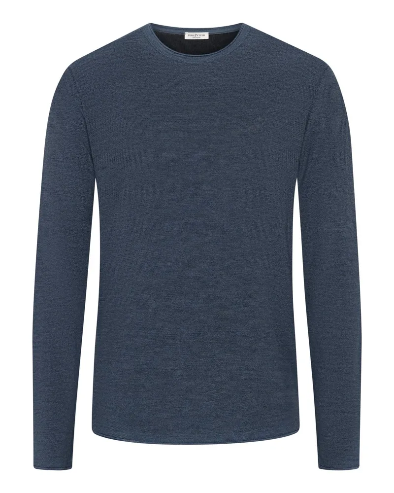 Phil Petter Rundhalspullover aus einem Wolle-Baumwolle-Mix in Hellblau