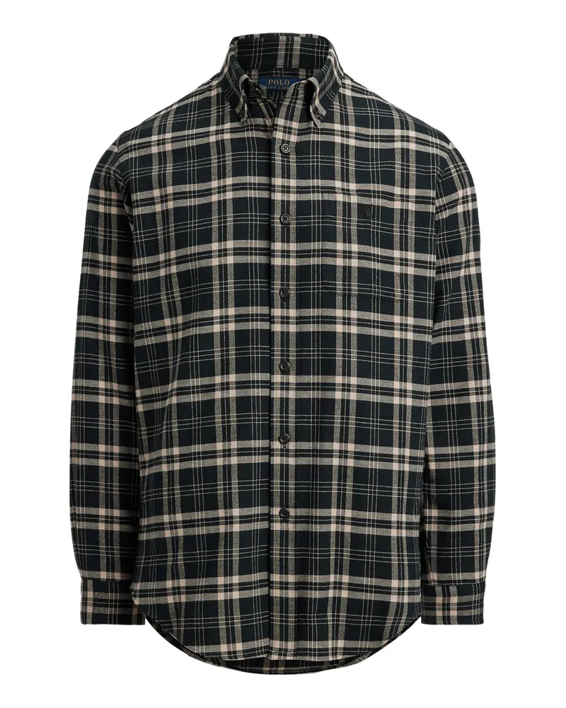 Ralph Lauren Flanellhemd aus einem Baumwollgemisch, Custom Fit in Schwarz