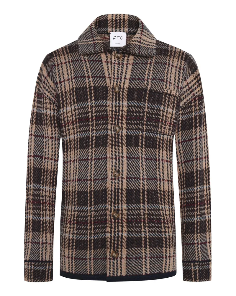 FTC Cashmere Overshirt aus Kaschmir mit Jacquard-Muster und Ellenbogen-Patches in Multicolor