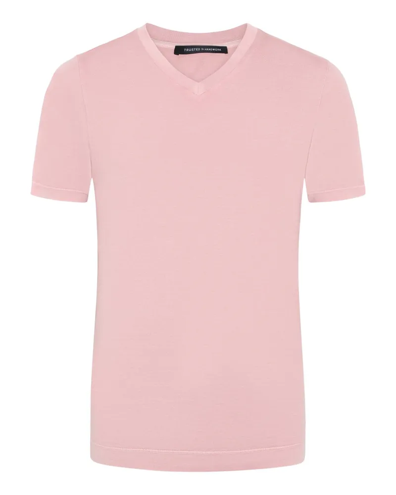 Trusted Handwork Unifarbenes T-Shirt aus Pima-Baumwolle mit V-Ausschnitt in Berry