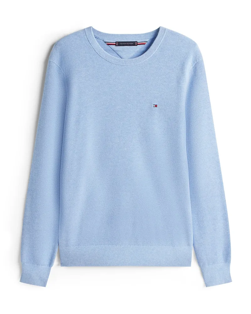Tommy Hilfiger Baumwoll-Pullover mit Reiskornstruktur und kleiner Logo-Stickerei in Hellblau