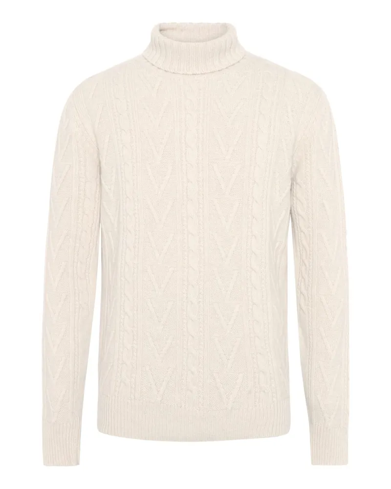 Fedeli Rollkragenpullover mit Zopfmuster und Kaschmir-Anteil in Offwhite