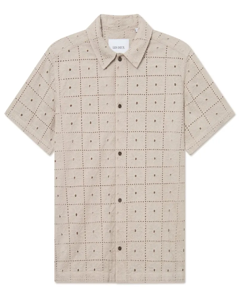 LES DEUX Kurzarmhemd aus Baumwolle mit löchrigem Strickmuster in Beige