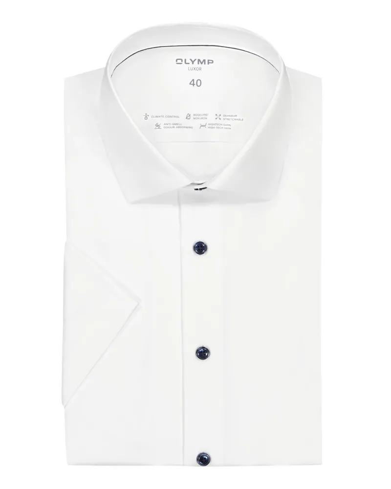 Olymp Luxor, 24/Seven Dynamic Flex, Kurzarmhemd mit Stretchanteil, Modern Fit Weiß