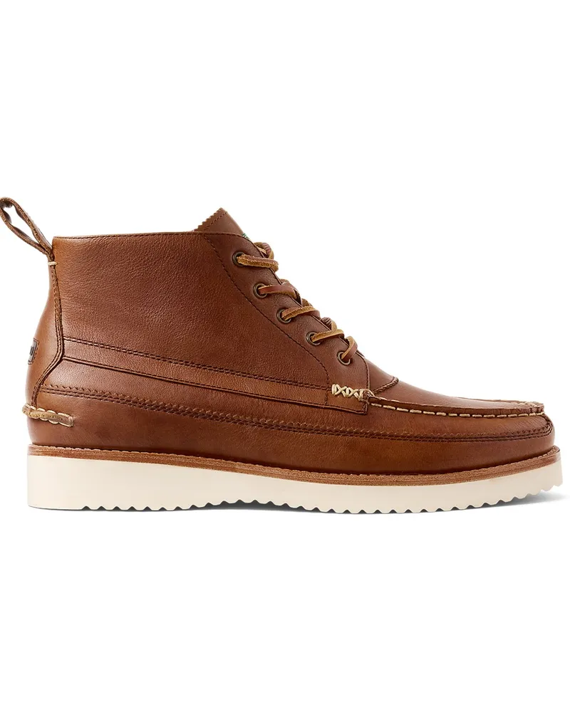 Ralph Lauren Knöchelhohe Ranger-Boots aus Glattleder mit Steppnaht und Zuglasche in Cognac