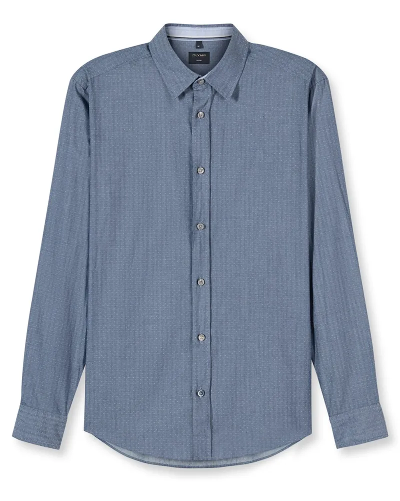 Olymp Casual, Regular Fit, Baumwollhemd mit Punktmuster in Marine