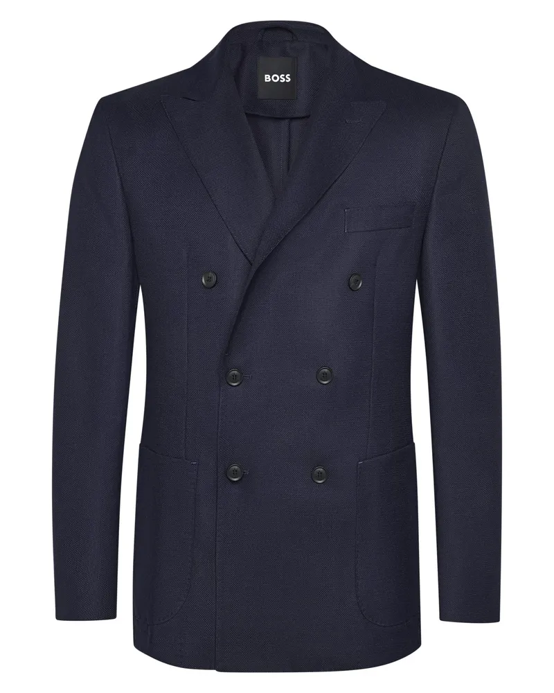 HUGO BOSS Zweireihiger Blazer aus Schurwolle mit Reverskragen in Marine