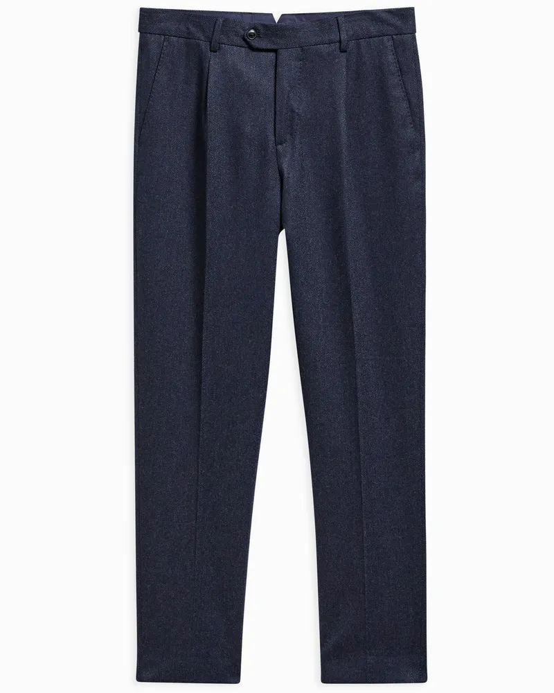 Barbour Stoffhose Fairford mit Fischgrätmuster und Bundfalte, Tailored Fit in Marine