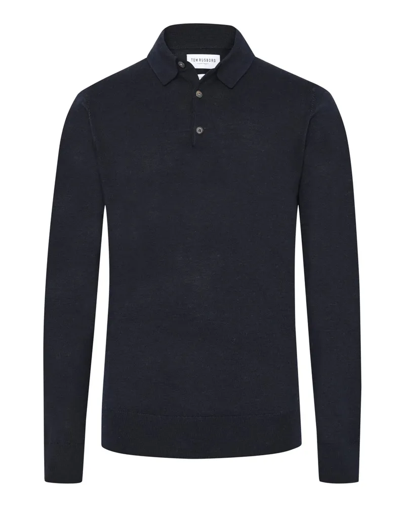 Tom Rusborg Softer Pullover aus Merinowolle mit Polokragen in Marine