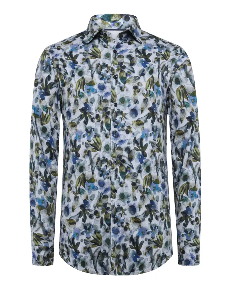 DESOTO Elastisches Jersey-Hemd mit floralem Print, Casual Fit in Grün
