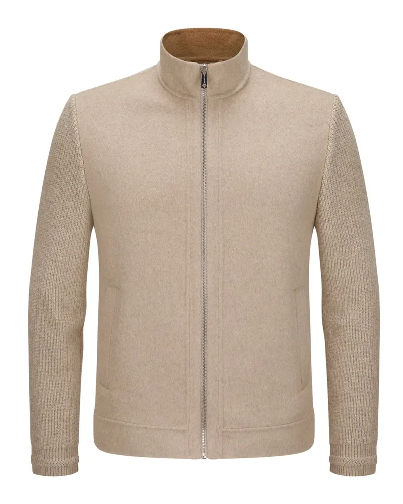 Milestone Doubleface-Strickjacke Kennedy aus einem Woll-Mix in Sand