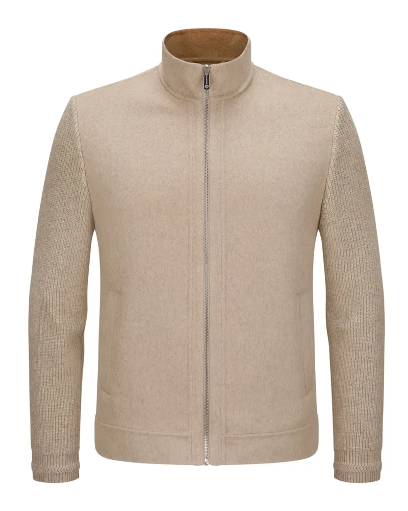 Milestone Doubleface-Strickjacke Kennedy aus einem Woll-Mix in Sand