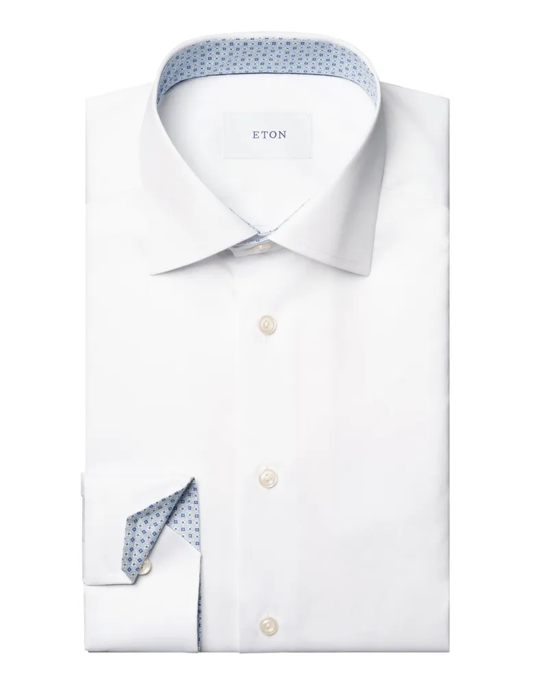 Eton Unifarbenes Twill-Hemd mit Ausputz, Classic Fit in Weiß