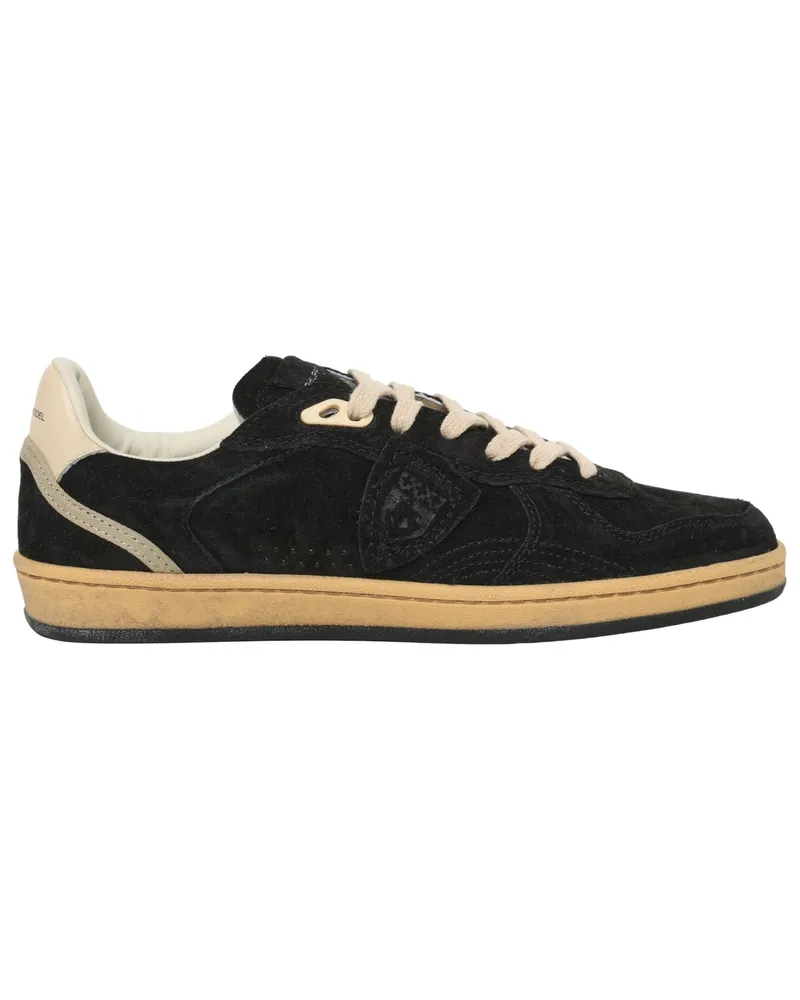 Philippe Model Low Top-Sneaker aus Leder mit Wildleder-Overlays in Schwarz