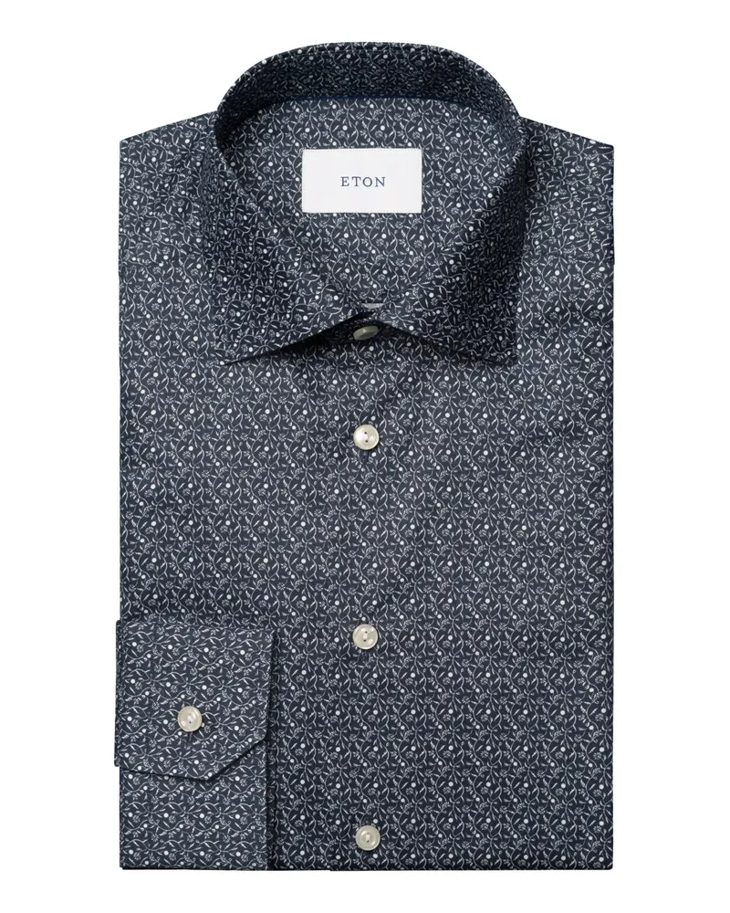 Eton Signature-Twill-Hemd mit floralem Print, Slim in Marine