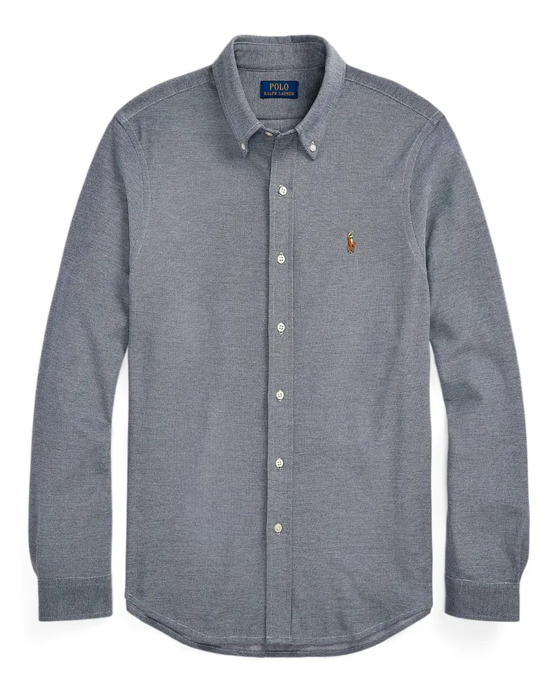 Ralph Lauren Hemd aus feinem Baumwollpiqué mit Logo-Aufnäher in Marine