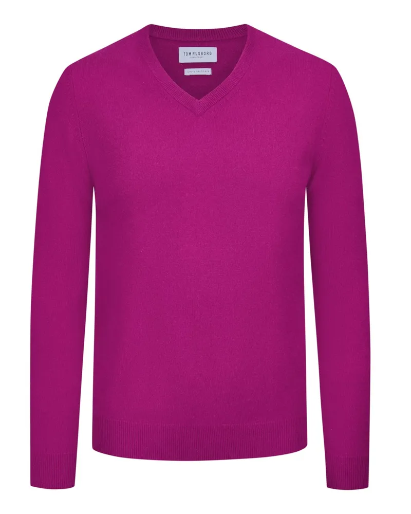 Tom Rusborg Leichter Kaschmirpullover mit V-Ausschnitt in Berry