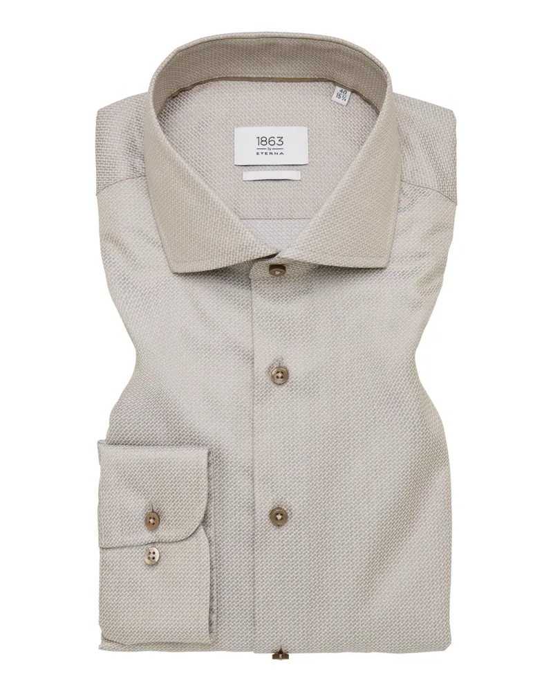 Eterna Hemd aus Vollzwirn Baumwolle mit Struktur, Slim Fit in Beige