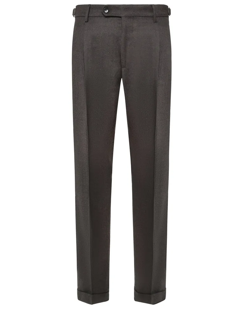 Berwich Softe Flanellhose mit Seitenspannern und Bundfalte, Contemporary Fit in Dunkelbraun