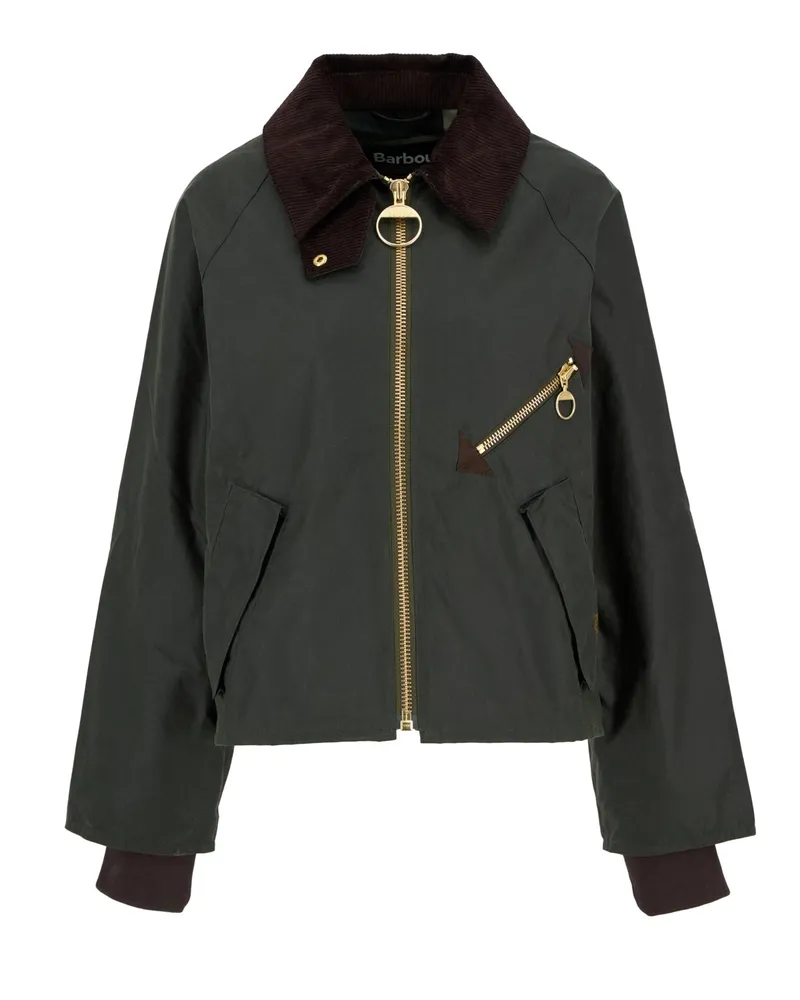 Barbour Wachsjacke Arlene mit Cord-Kragen und goldenen Akzenten in Oliv