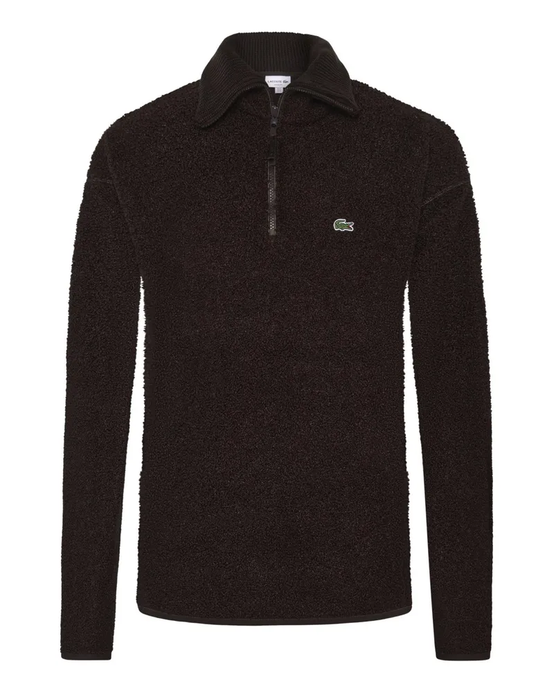 Lacoste Softe Teddyjacke mit Zip und kleiner Logo-Stickerei in Braun