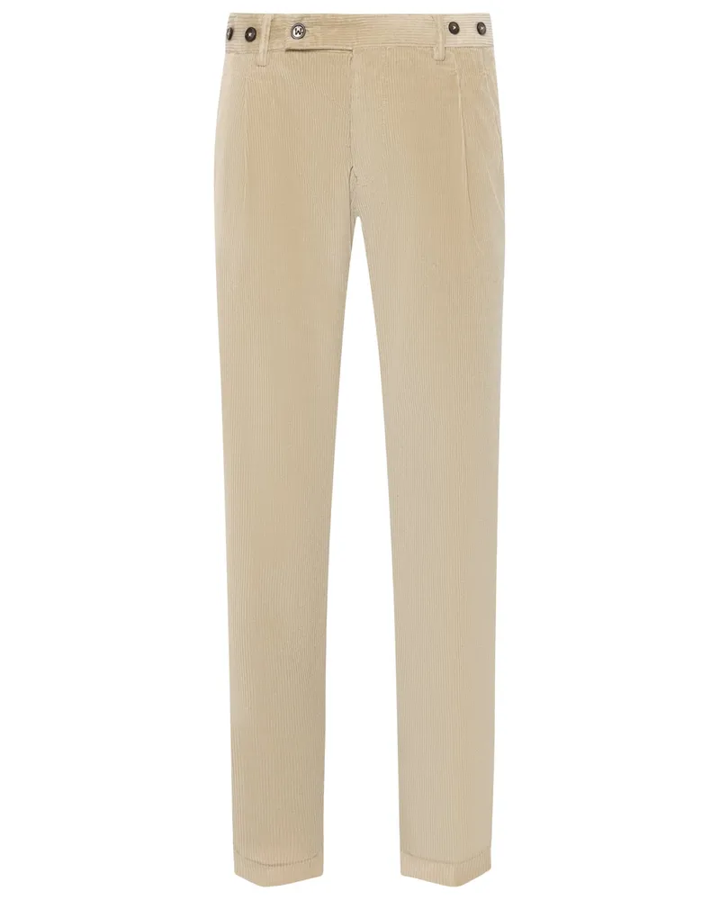 Berwich Feincordhose mit Bundfalte und Riegelverschluss in Beige