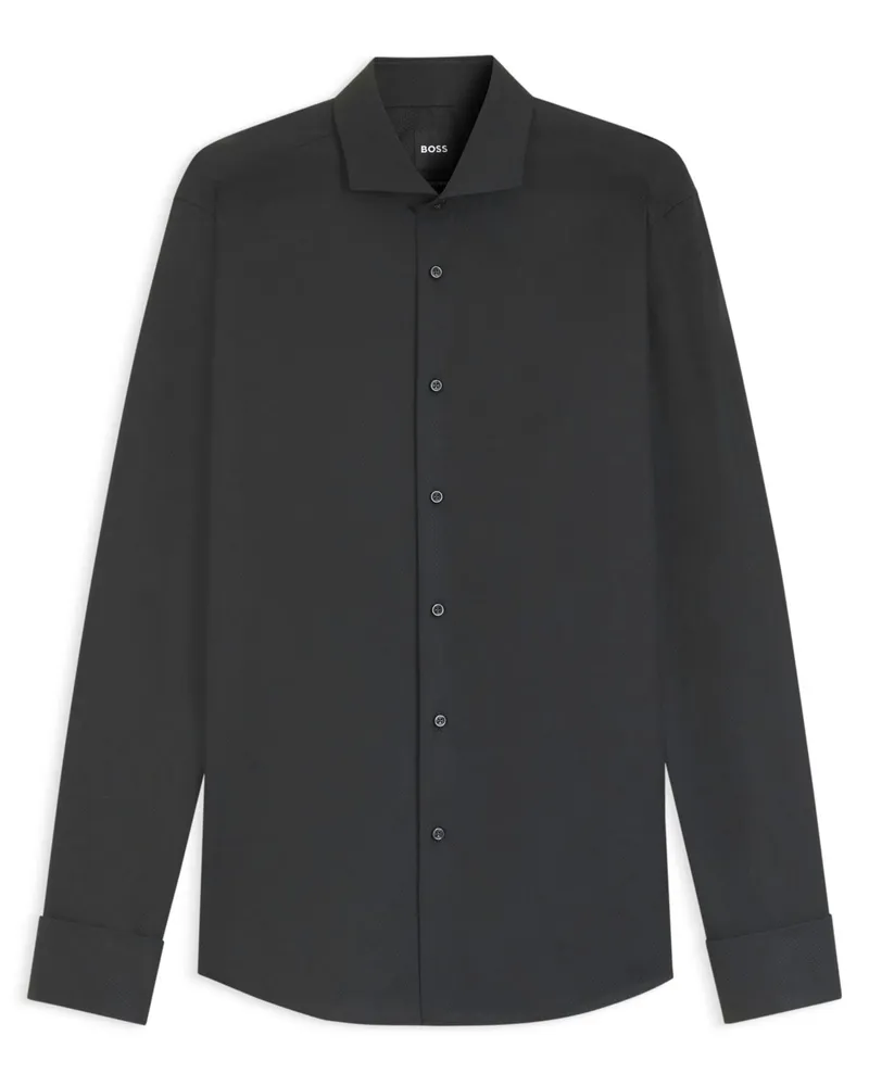 HUGO BOSS Unifarbenes Businesshemd aus Baumwolle mit Haifischkragen, Regular in Schwarz