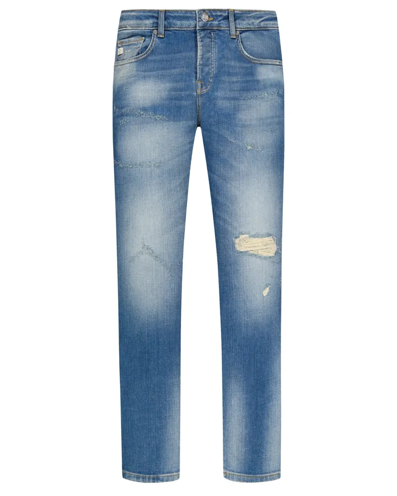 Goldgarn Jeans in Distressed-Optik mit Stretchanteil, Slim Fit Graublau