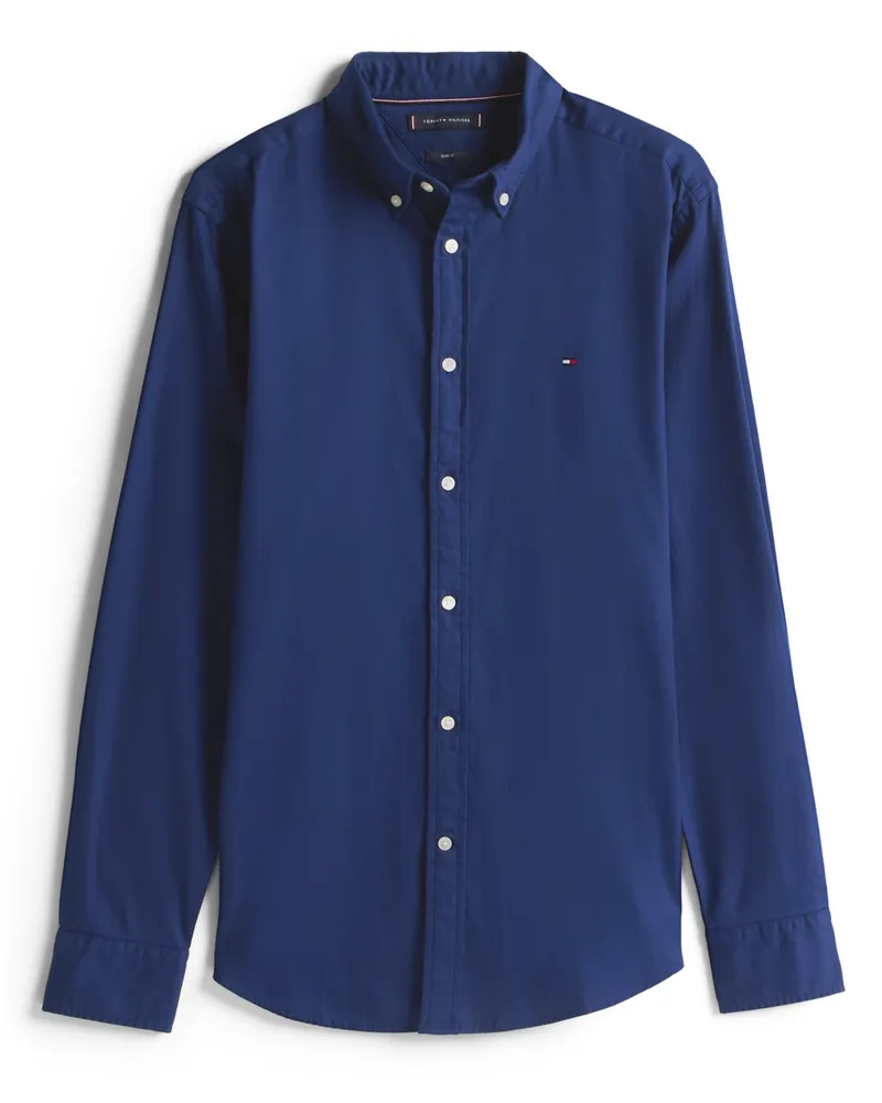 Tommy Hilfiger Hemd mit feiner Struktur und Stretchanteil, Slim Fit in Blau