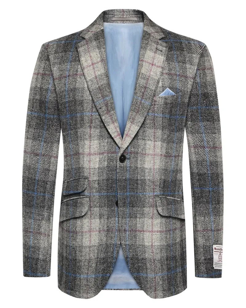 Wellington of Bilmore Kariertes Harris Tweed-Sakko London mit Reverskragen in Grau