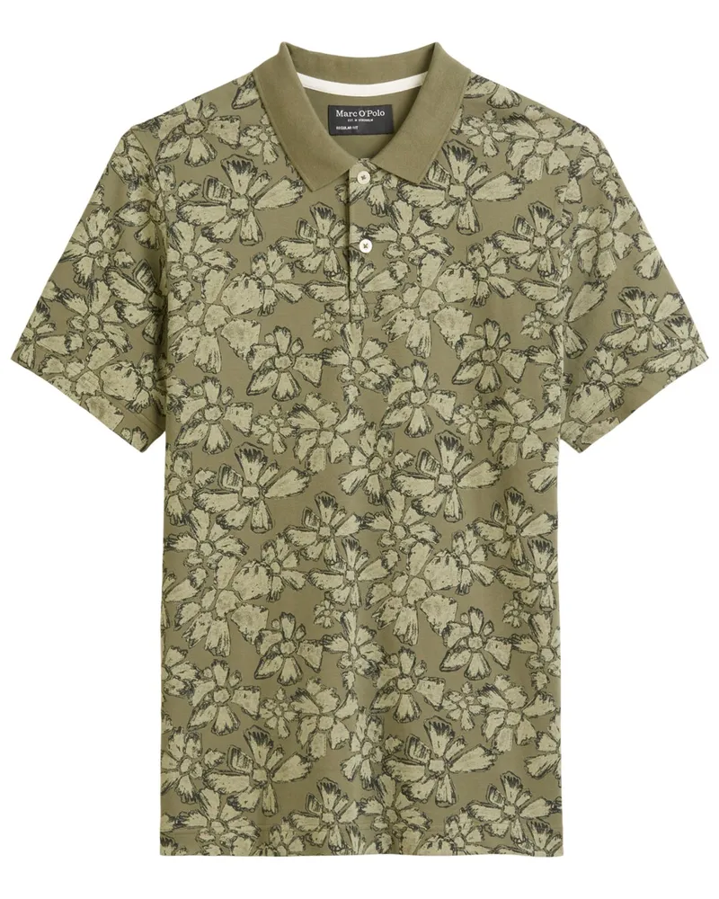 Marc O'Polo Poloshirt mit floralem Print und Stretch, Regular Fit in Oliv