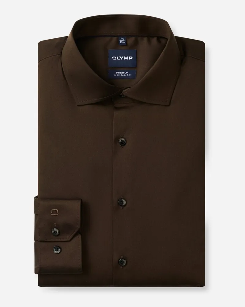 Olymp No. Six, Super Slim Fit, Hemd mit Stretchanteil in Braun