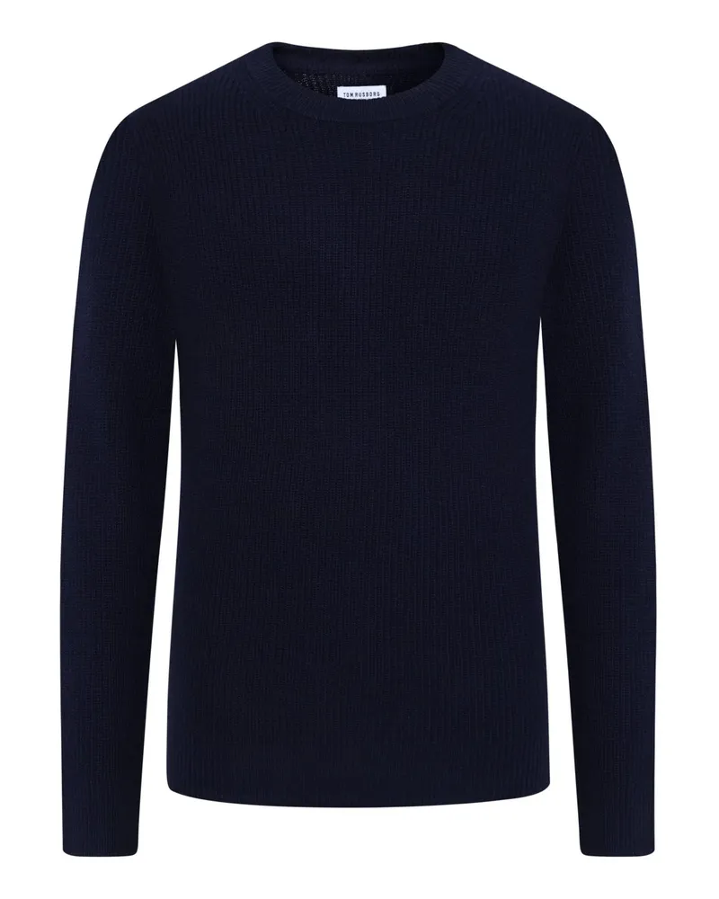 Tom Rusborg Softer Rundhalspullover aus einem Merinowolle-Kaschmir-Mix in Marine