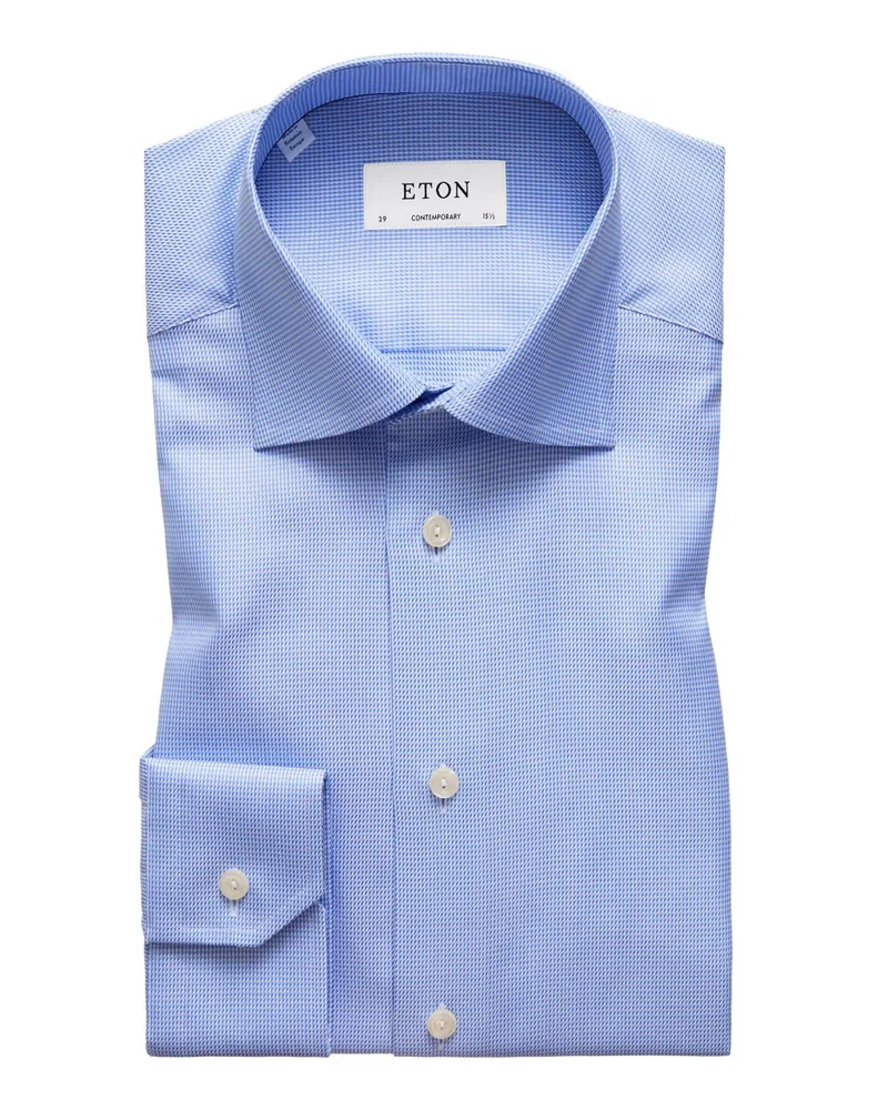 Eton Twill-Baumwollhemd mit Kleinmuster, Contemporary Fit in Hellblau