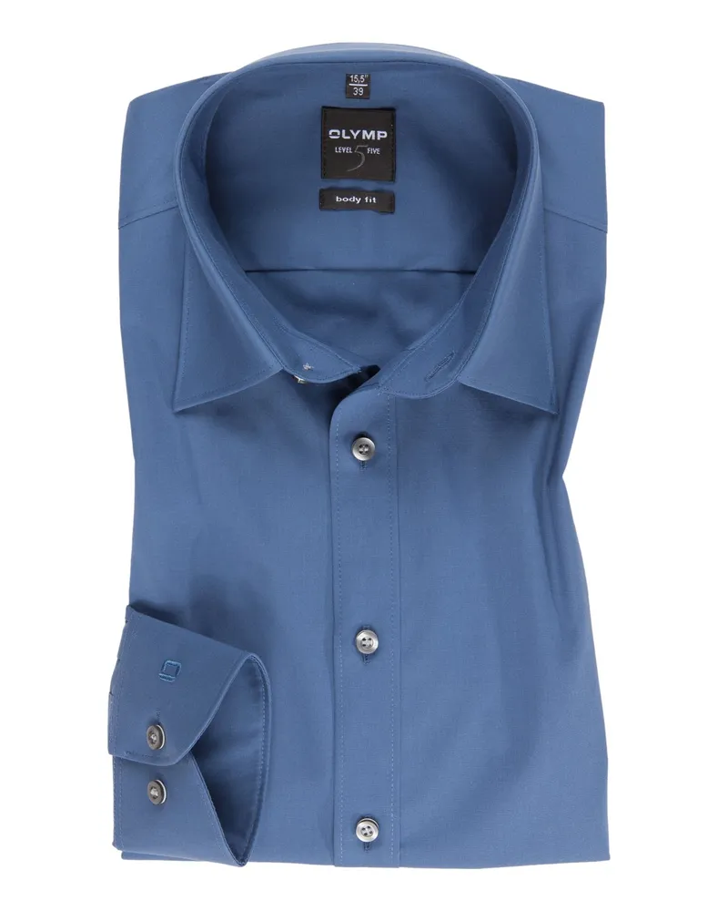 Olymp Level Five, Body Fit, unifarbenes Hemd mit Kentkragen in Marine