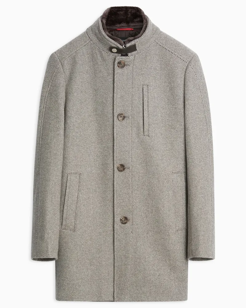 cinque Kurzmantel aus einem Wollgemisch mit Stehkragen und Kunstfellblende in Beige