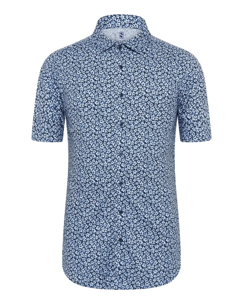 DESOTO Jersey-Kurzarmhemd mit floralem Print, Slim in Marine