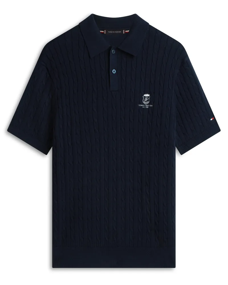 Tommy Hilfiger Zopfstrick-Poloshirt mit Wappen-Stickerei, Regular in Marine