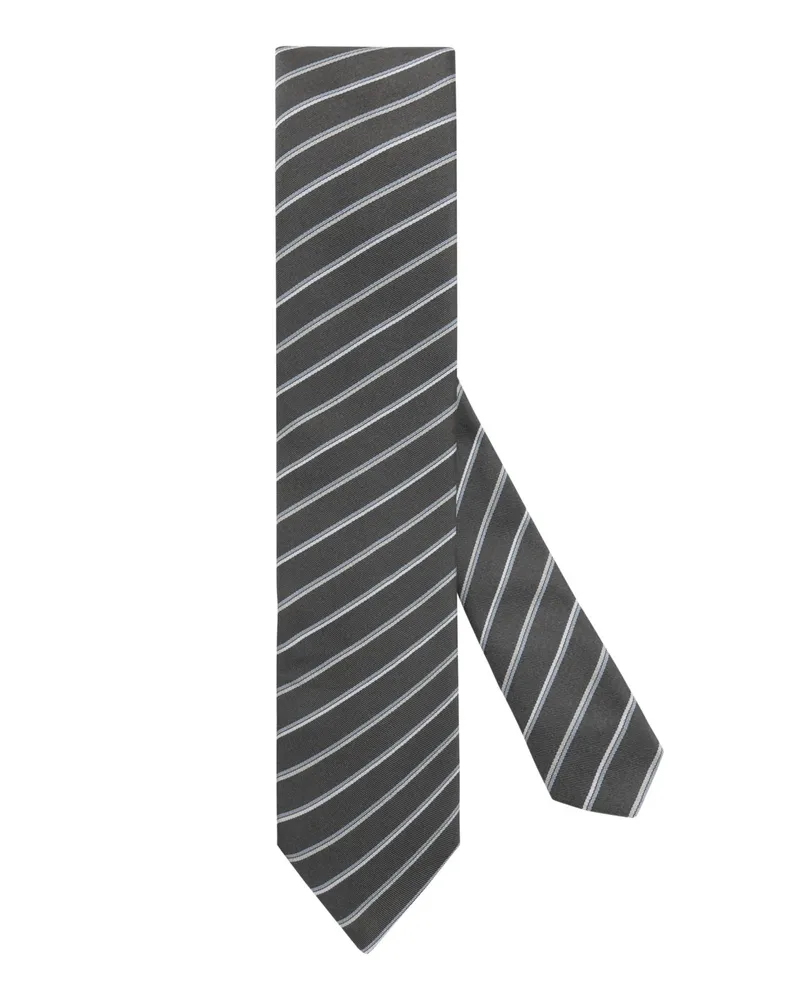 Emporio Armani Schmale Seidenkrawatte mit diagonalen Streifen in Grau